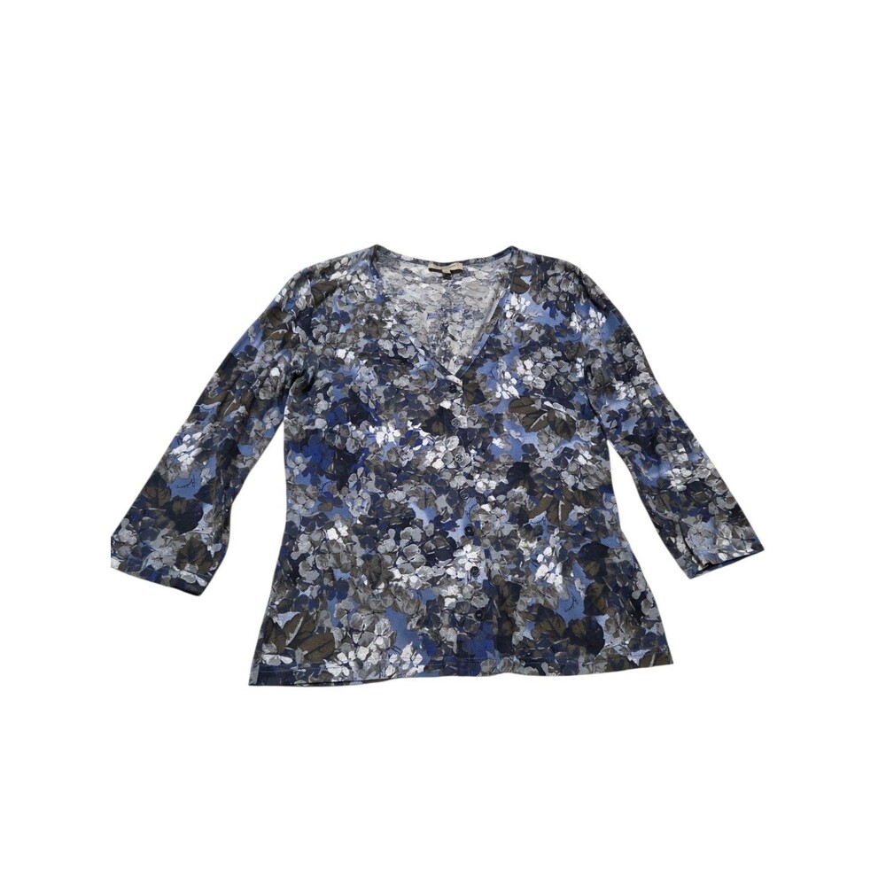 Vintage Burberry London Blue Floral 3/4 Sleeve Button Up Shirt Women's M K11.1
